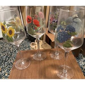 Portmeirion Botanic Garden Set 4 glasses 16oz Poppy Sunflower Hydrangea SweetPea